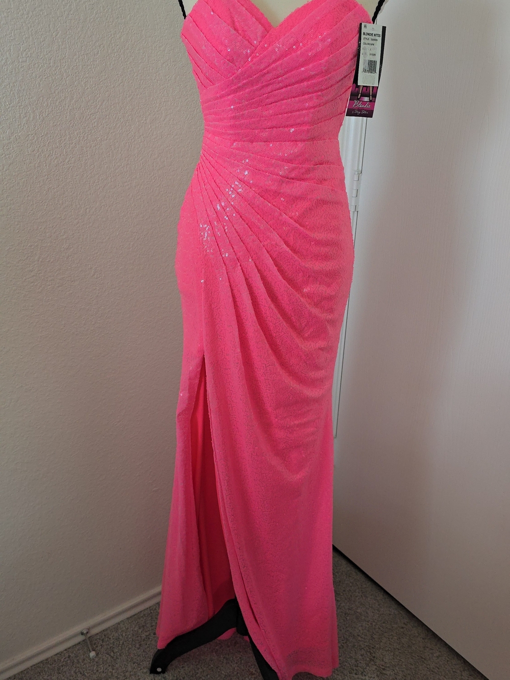 Blondie Nites Sequin-Accented Hot Pink Strapless Prom Gown (New)